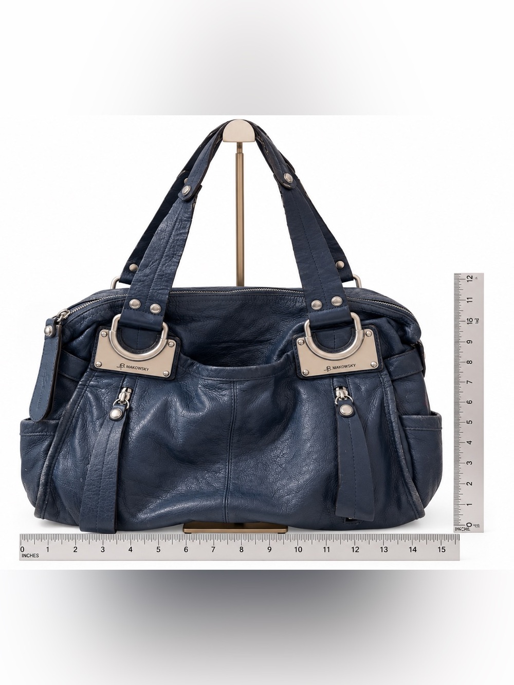 b. makowsky Navy Leather Top-Handle Shoulder Bag
